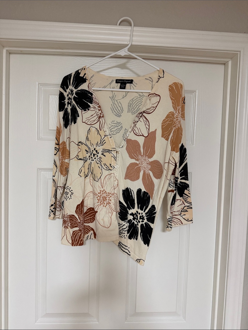 Designers Originals Cream Cardigan with Black and Tan Floral Print